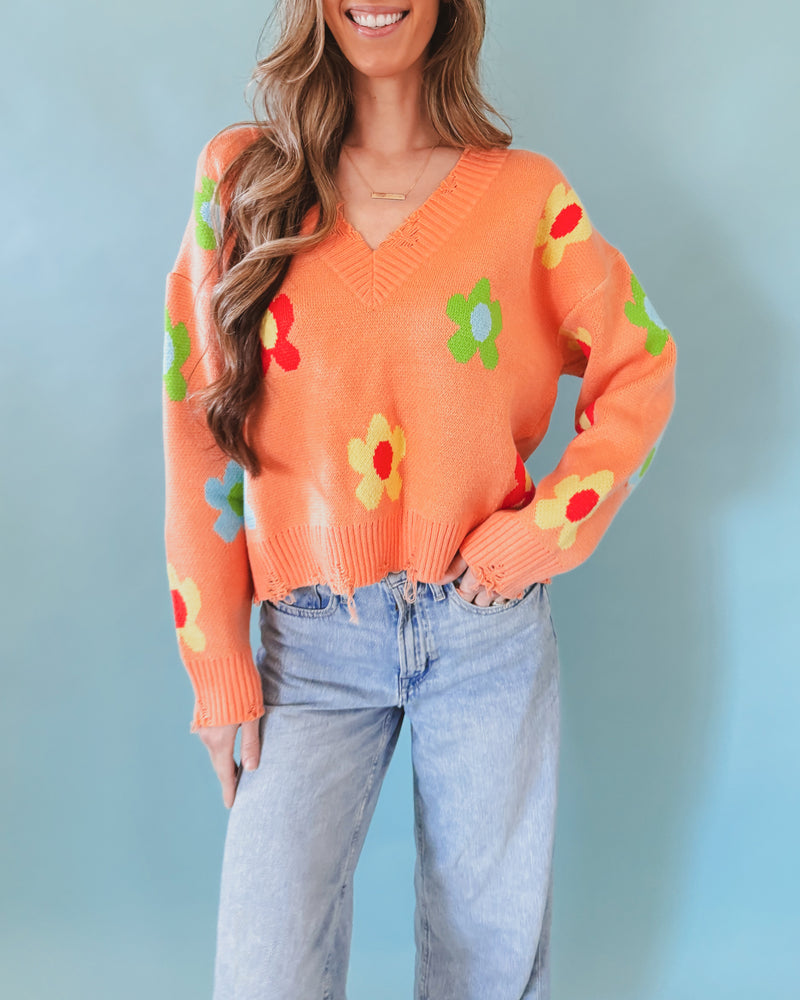 Ditzy Floral Sweater in Peach