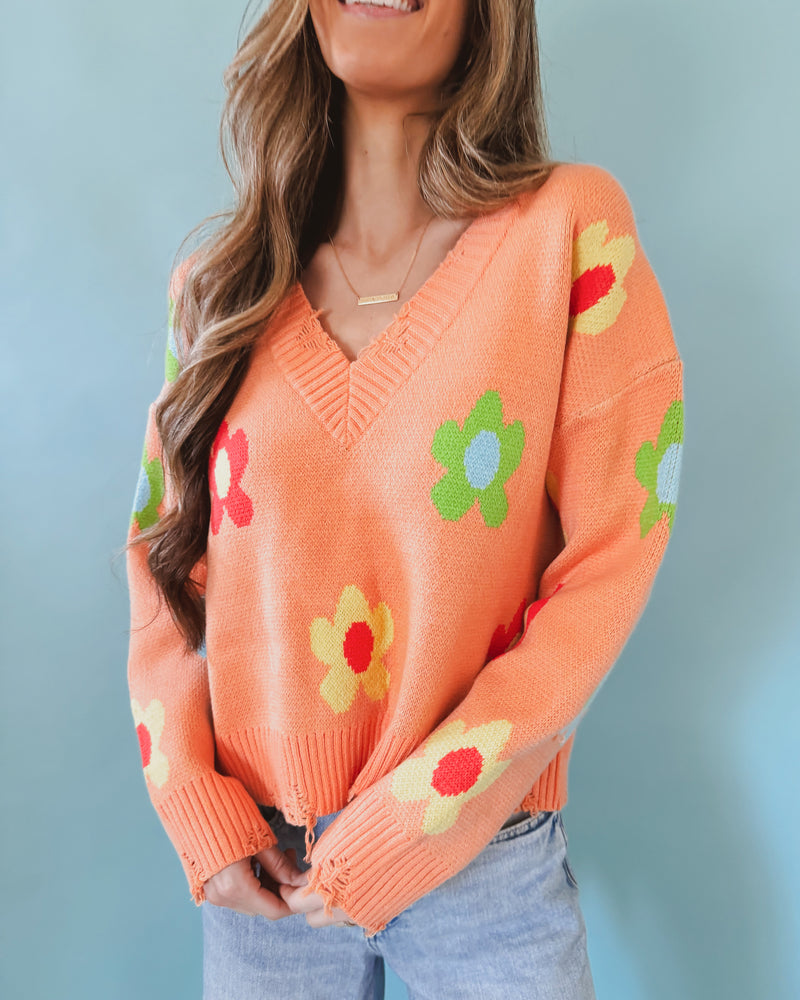 Ditzy Floral Sweater in Peach