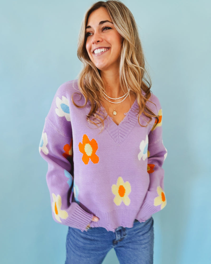 Ditzy Floral Sweater in Purple