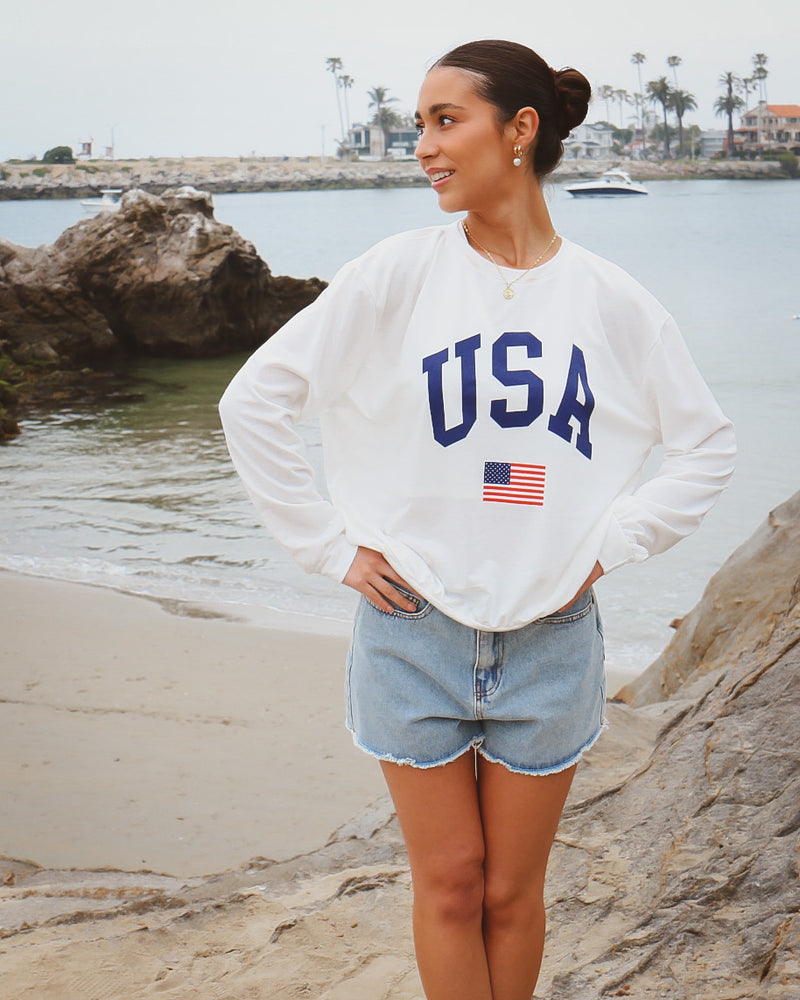USA Long Sleeve Top in White