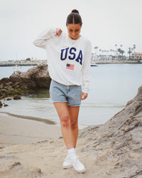 USA Long Sleeve Top in White